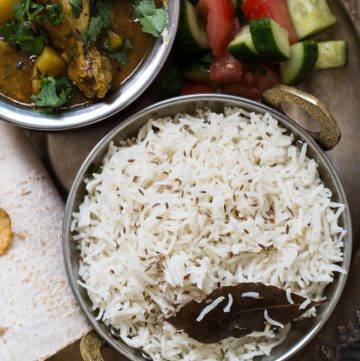 Cumin rice in copper pot