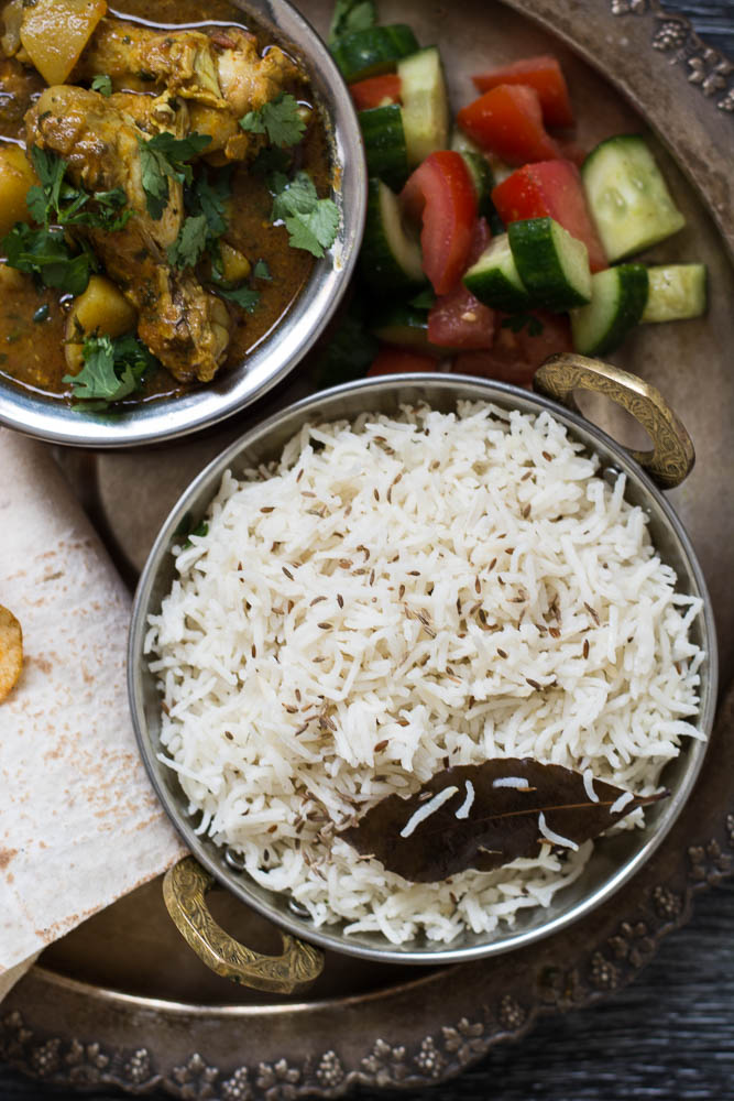 Cumin rice in copper pot