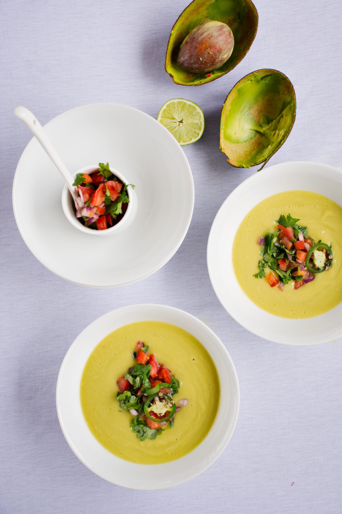Avocado soup with Spicy Salsa - creamy, delicious and perfect for summer - thespiceadventuress.com