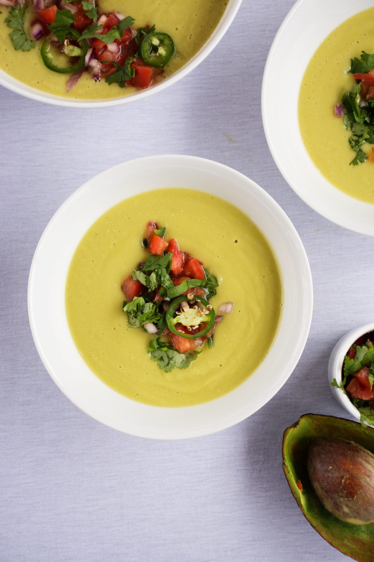 Avocado soup with Spicy Salsa - creamy, delicious and perfect for summer - thespiceadventuress.com