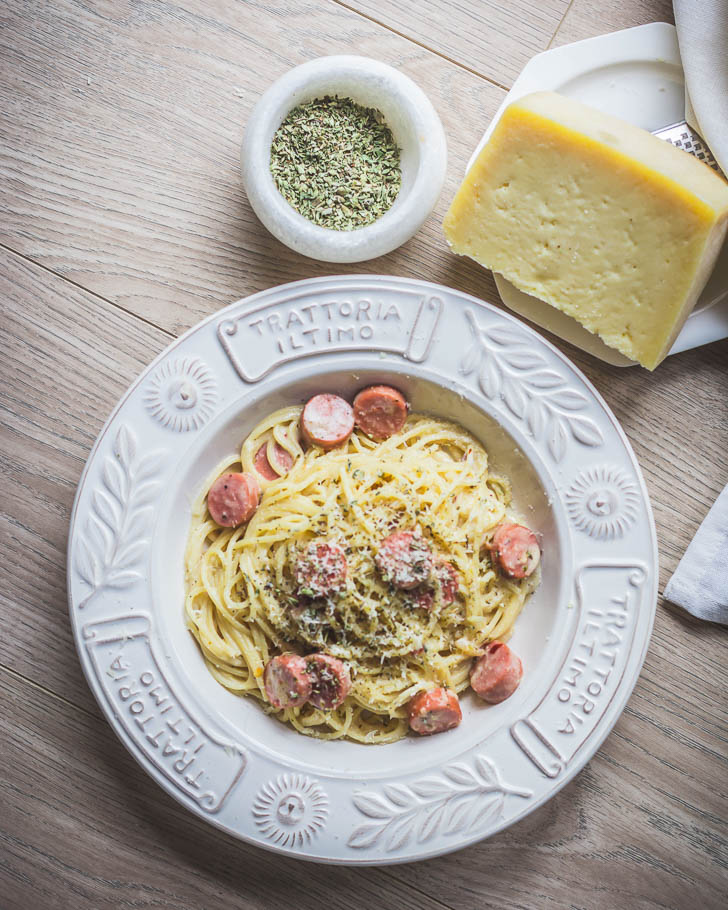 Spaghetti with chicken sausages 