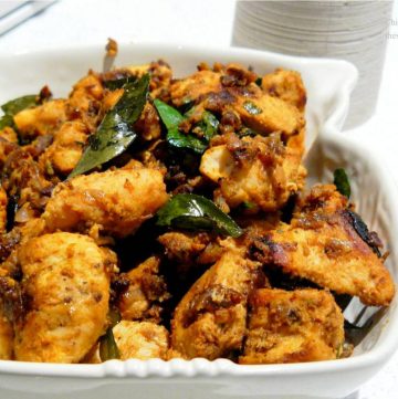 Indian chicken fry with curry leaves and spices