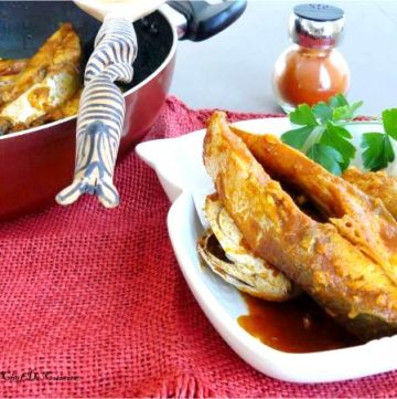 African style fish stew in white bowl