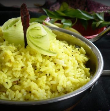 Raw mango flavoured rice served in bowl