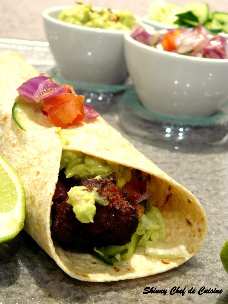 Fried chicken wrap with avocado and salad