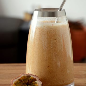Apple and passionfruit smoothie in jar
