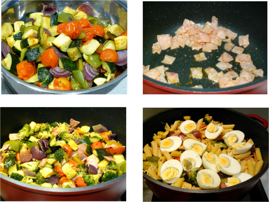Penne with Ham, Eggs and Roasted Vegetables The Spice Adventuress