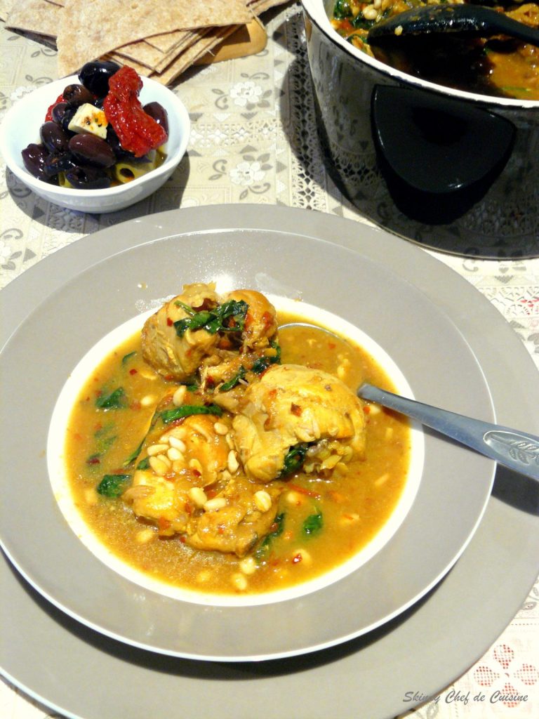 Braised chicken stew served on grey plate