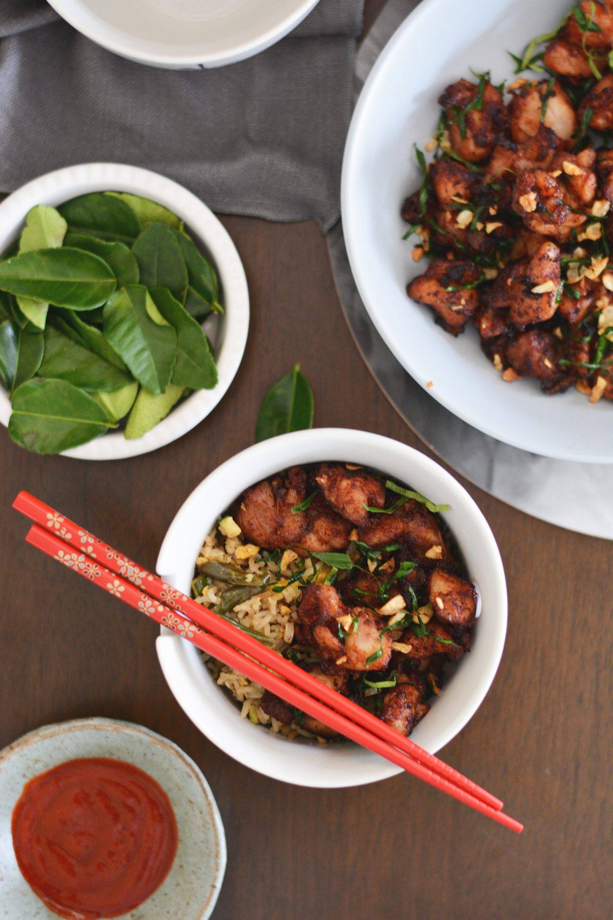 Stir Fried Chicken with Lime Leaves and Garlic - thespiceadventuress.com