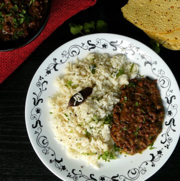 Rice with adzuki beans curry on a plate