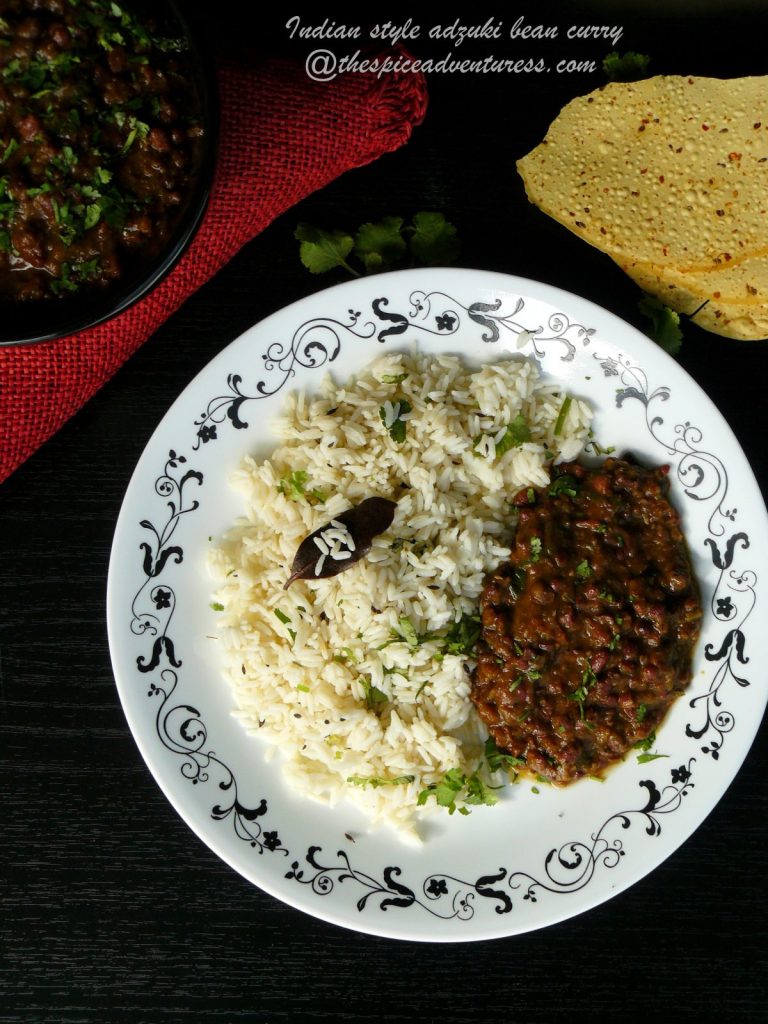 Rice with adzuki beans curry on a plate