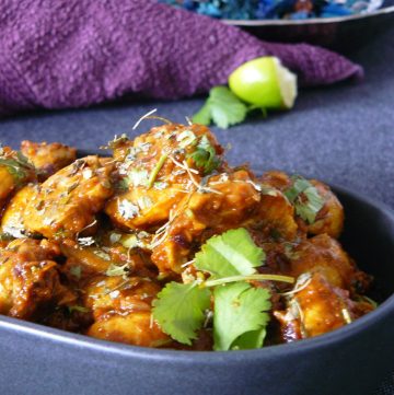 Indian mushroom stir fry in black bowl