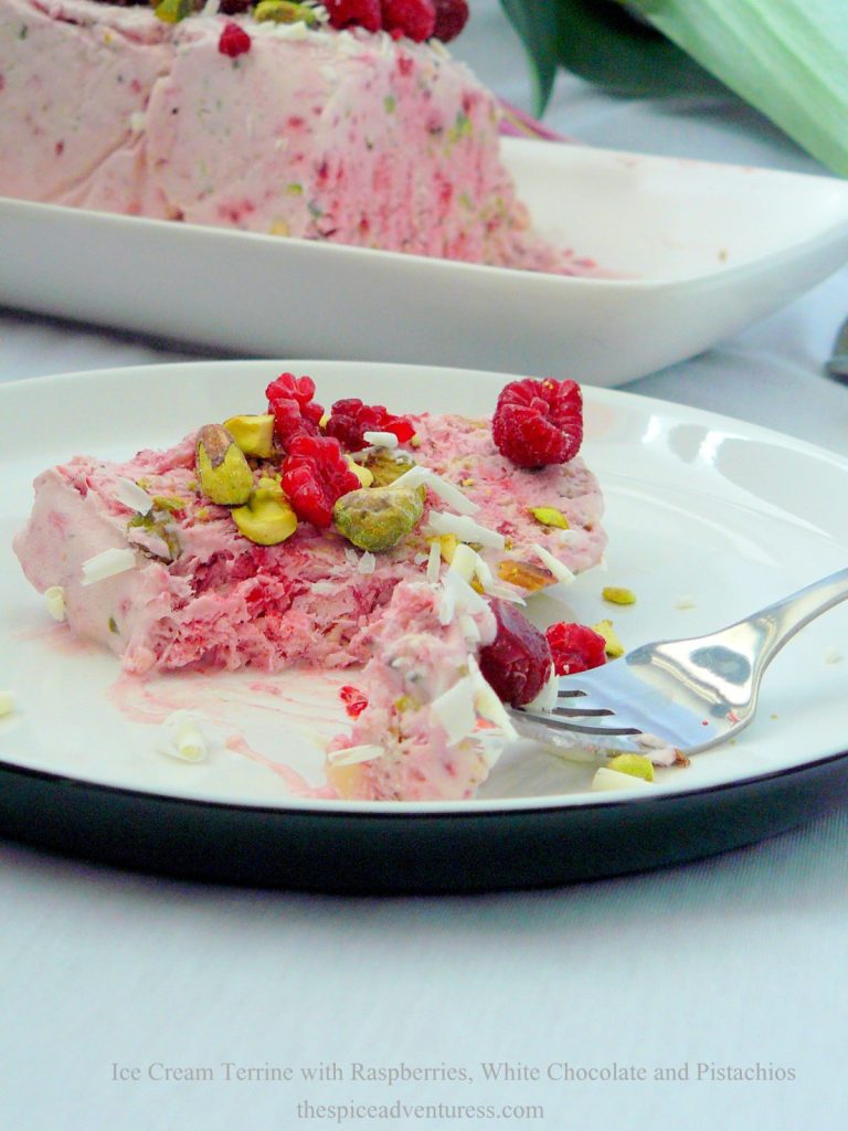 Ice Cream Terrine with Raspberries, White Chocolate and Pistachios The Spice Adventuress