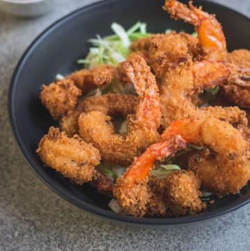 Japanese shrimp fry in black bowl