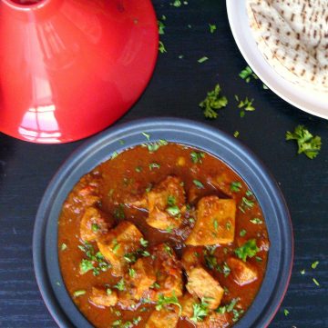 Tuna stew in red tagine pot