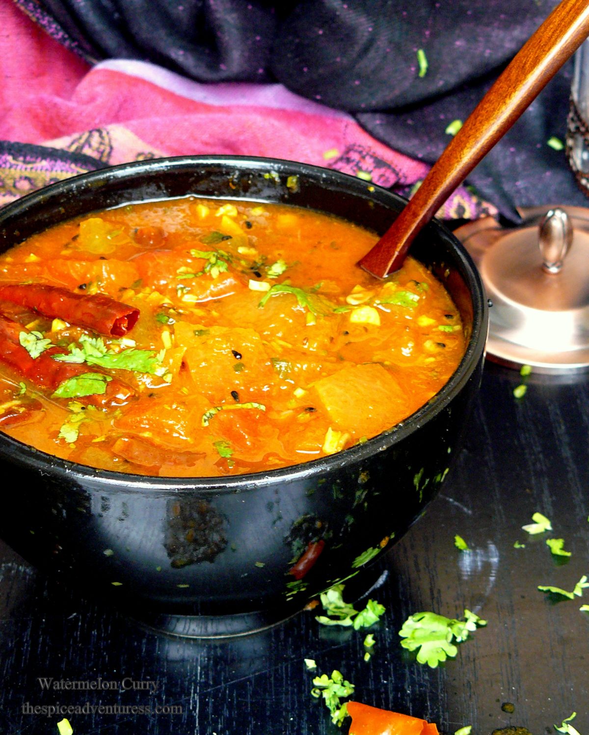 Watermelon Curry - a mildly spiced aromatic curry with watermelon rind and flesh - thespiceadventuress.com