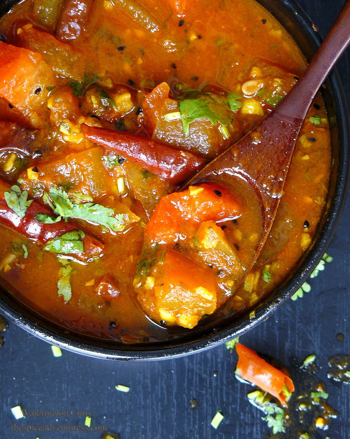 Watermelon Curry - a mildly spiced aromatic curry with watermelon rind and flesh - thespiceadventuress.com