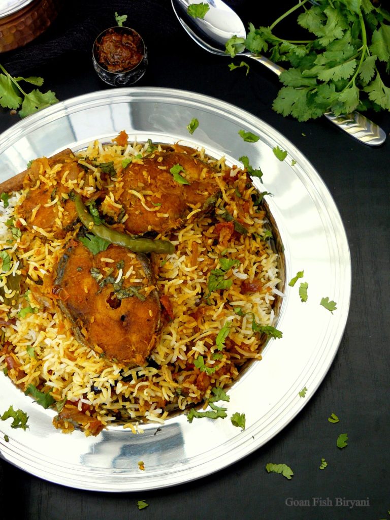 Fish biryani served on silver plate