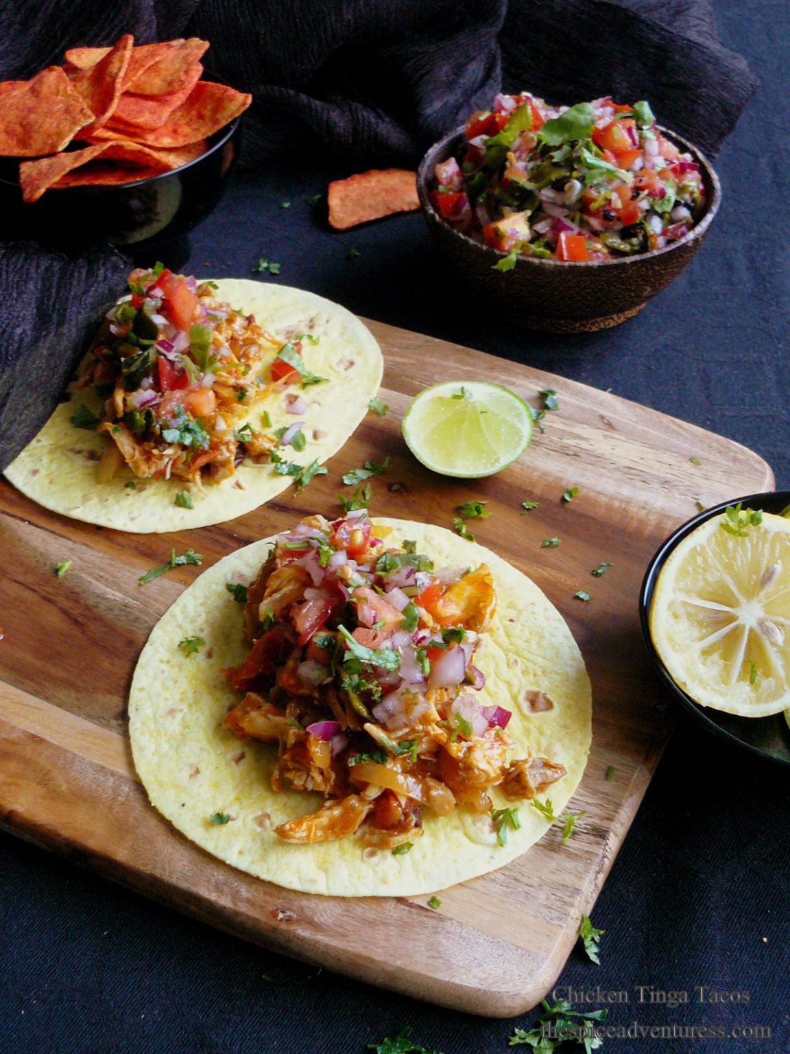 Chicken Tinga Tacos With Roasted Poblano Salsa The Spice Adventuress