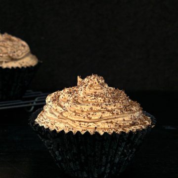 close up of chocolate cupcake with buttercream