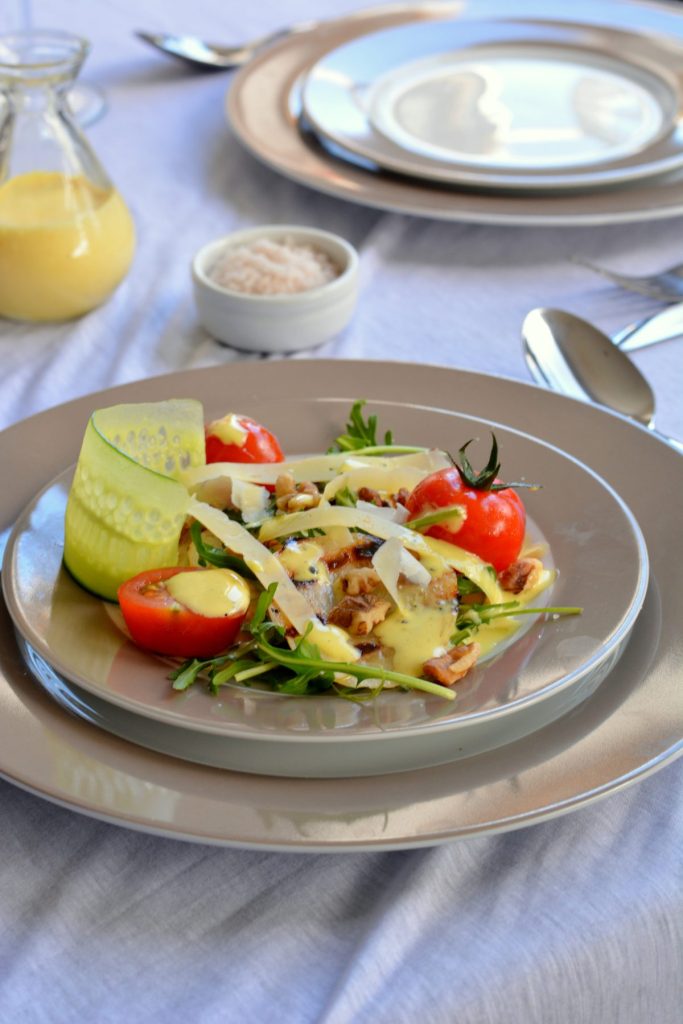 Grilled Fennel, Walnut and Cherry Tomato Salad with Fresh Turmeric Aioli - thespiceadventuress.com
