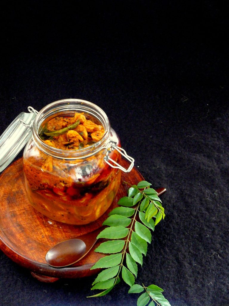 Prawn pickle in glass jar