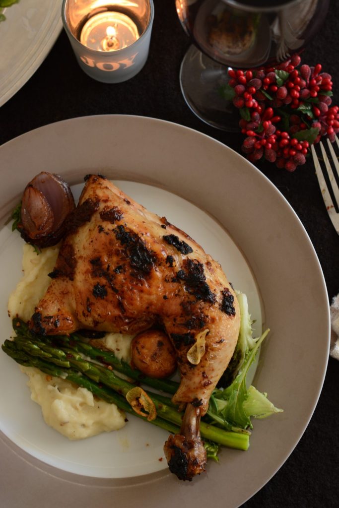 Roasted chicken maryland, mashed potatoes, asparagus