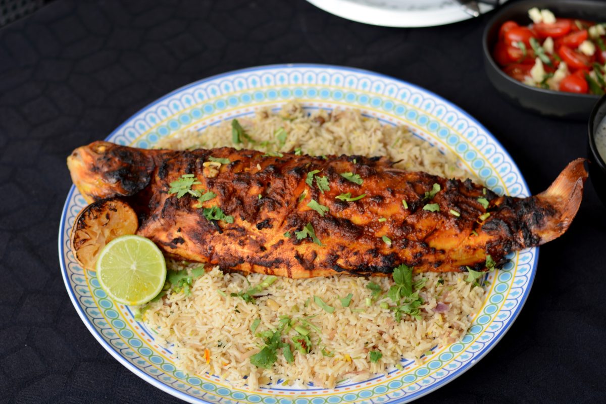 Roasted Spicy Golden Trout with Arabian Rice - perfectly roasted golden trout with a delicious signature spice marinade - thespiceadventuress.com