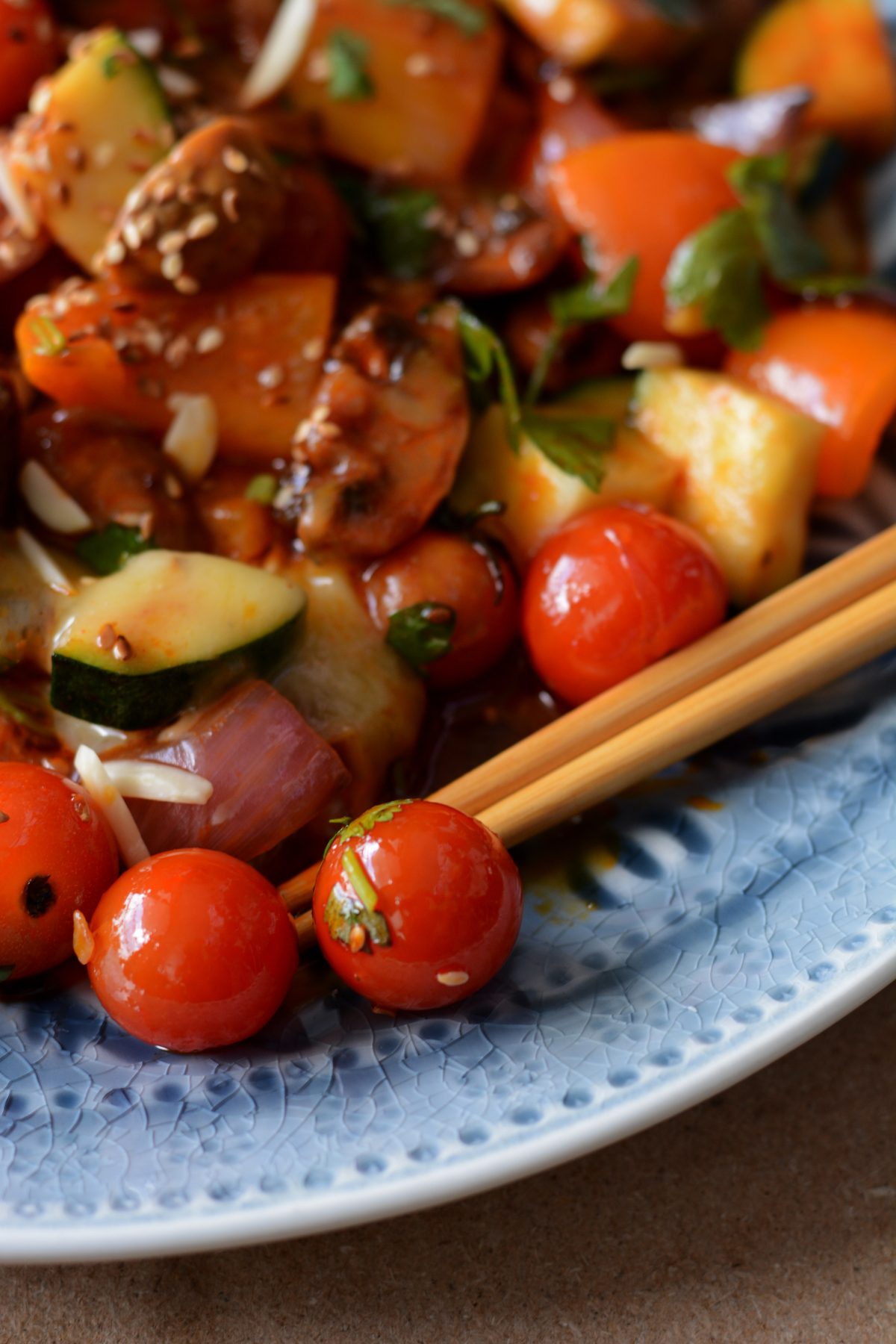 Vegetable Stir Fry with Gochujang (Korean Chilli Paste) - thespiceadventuress.com