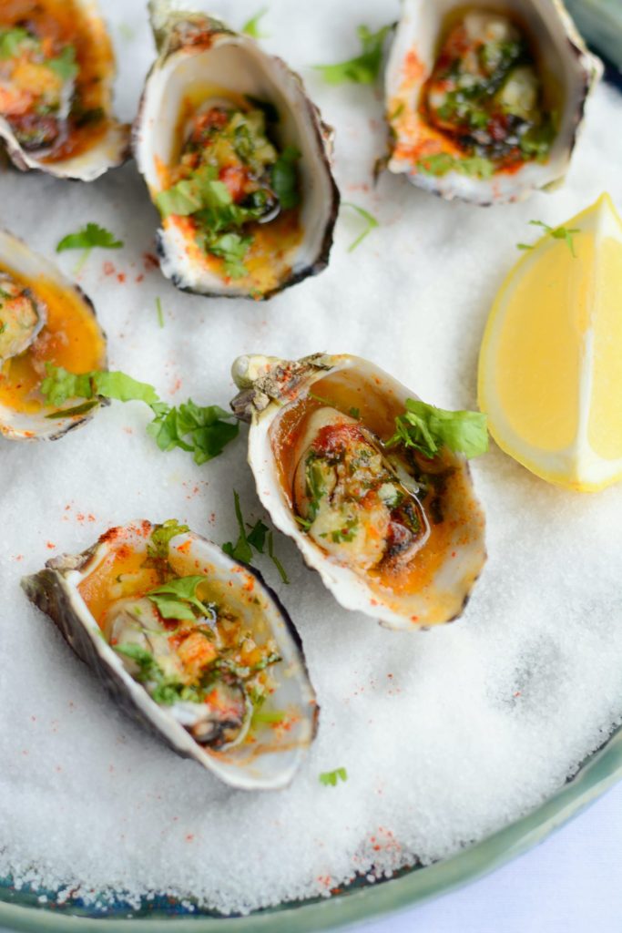 Baked Oysters with chilli and herbs