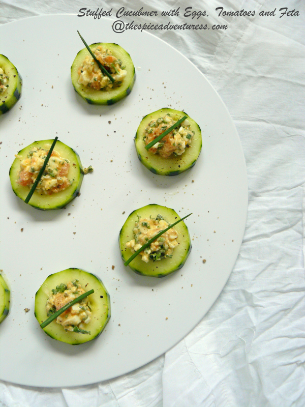 Stuffed Cucumber Salad - a refreshing, simply and delicious vegetarian canape/starter - thespiceadventuress.com