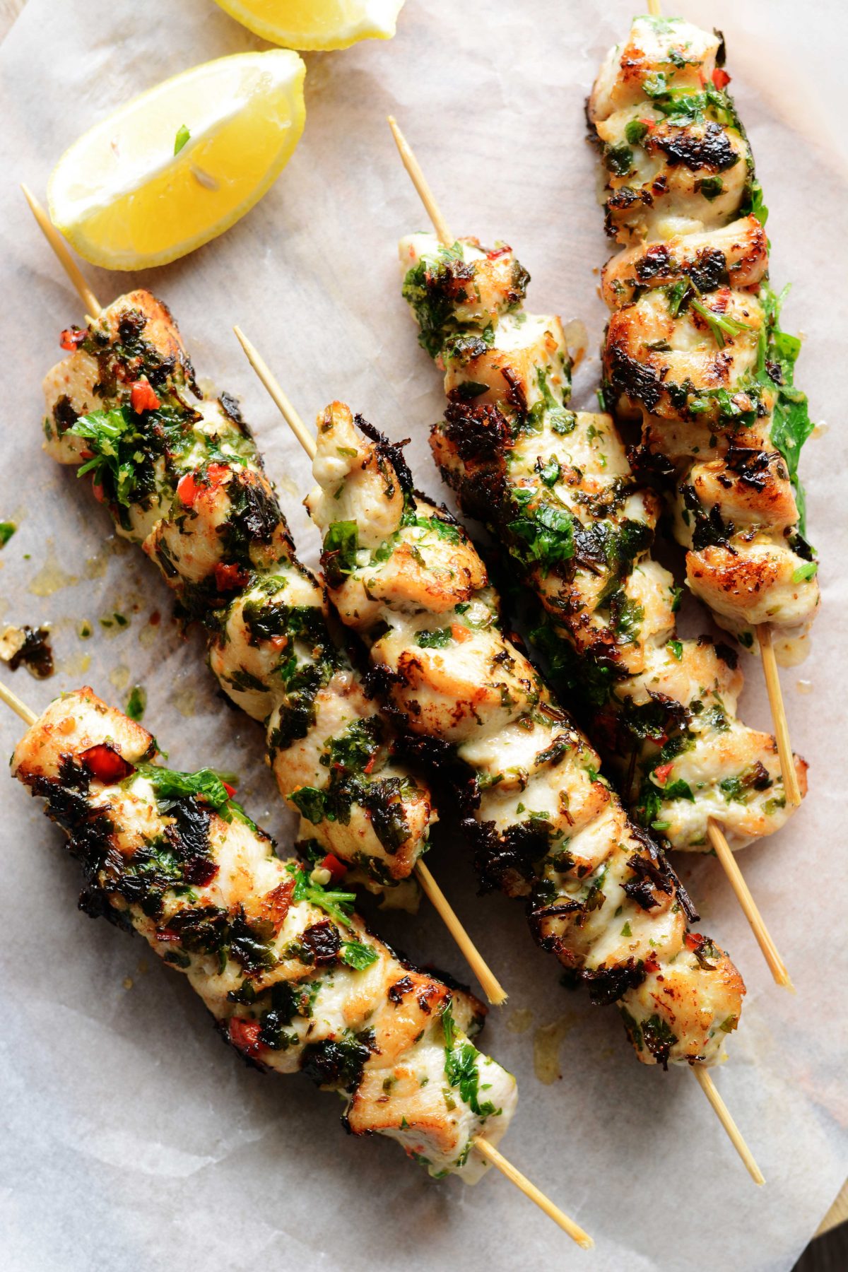 Herby and delicious - Grilled Chicken Skewers (with Fresh Herbs and Chillies) - thespiceadventuress.com