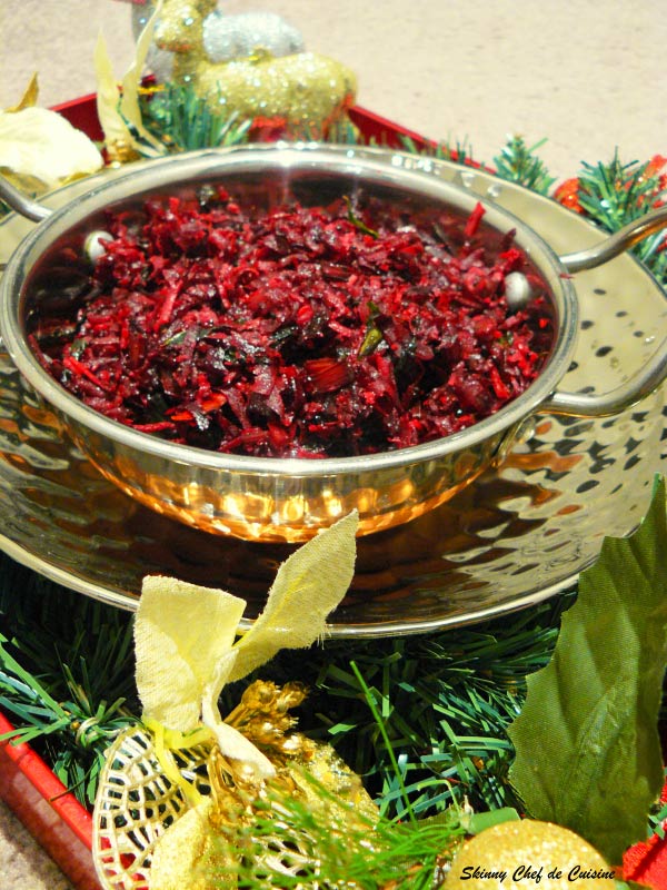 Beetroot Thoran (a stir fry with beets, greens and coconut) - a vibrant vegetarian dish that is made during Onam - thespiceadventuress.com