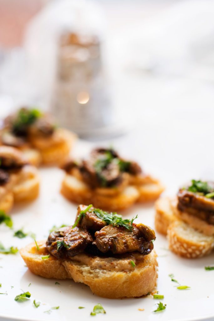 Close up of mini mushroom and hummus toastie