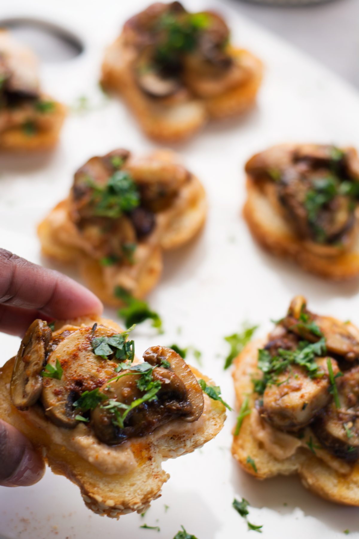 Mushroom & Sundried Tomato Hummus Toasties - a delightful vegetarian canape for the festive season - thespiceadventuress.com