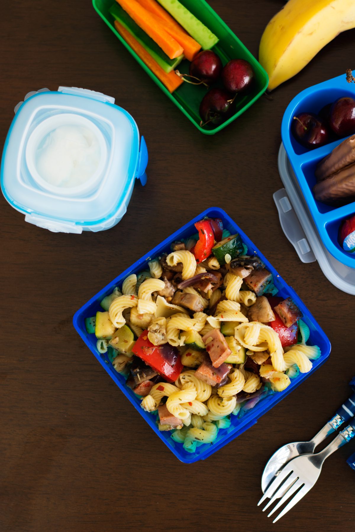 Pasta stir fry with Mortadella and an assortment of vegetables - thespiceadventuress.com