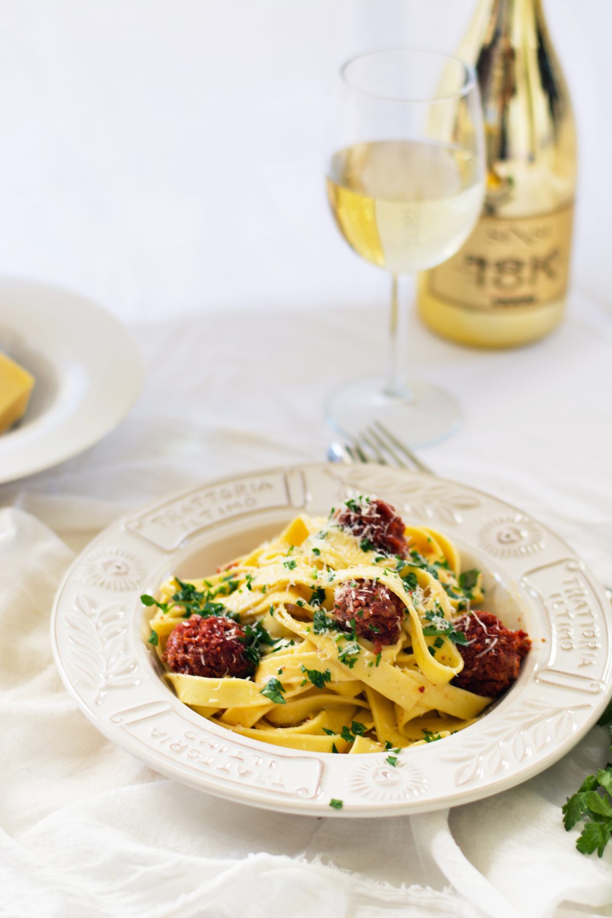 Fettuccine Carbonara (with Spicy Sausage Meatballs) - thespiceadventuress.com