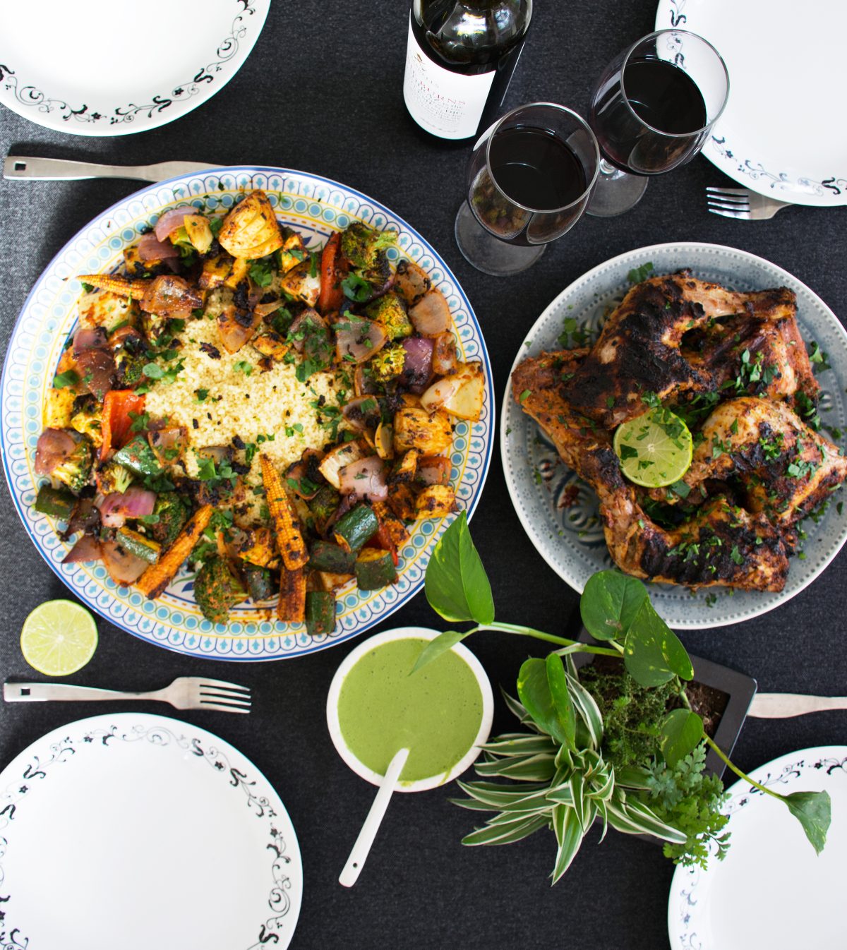 Tandoori Chicken Thighs (with Grilled Vegetables and Couscous) - thespiceadventuress.com