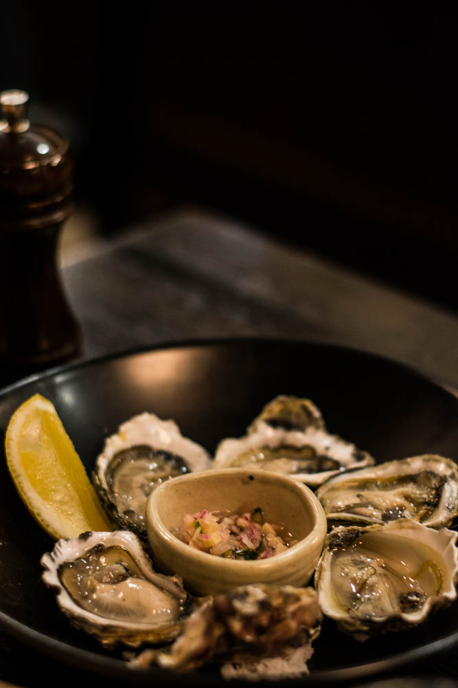 Freshly shucked oysters with dressing