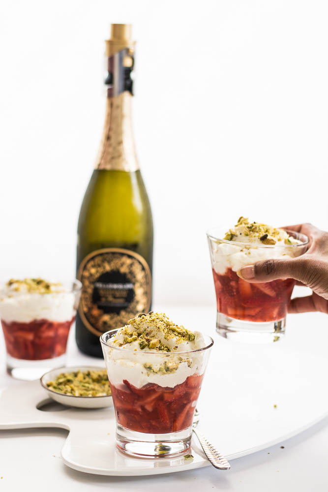 Strawberries, Sparkling Wine, Crème Chantilly, Pistachios - thespiceadventuress.com