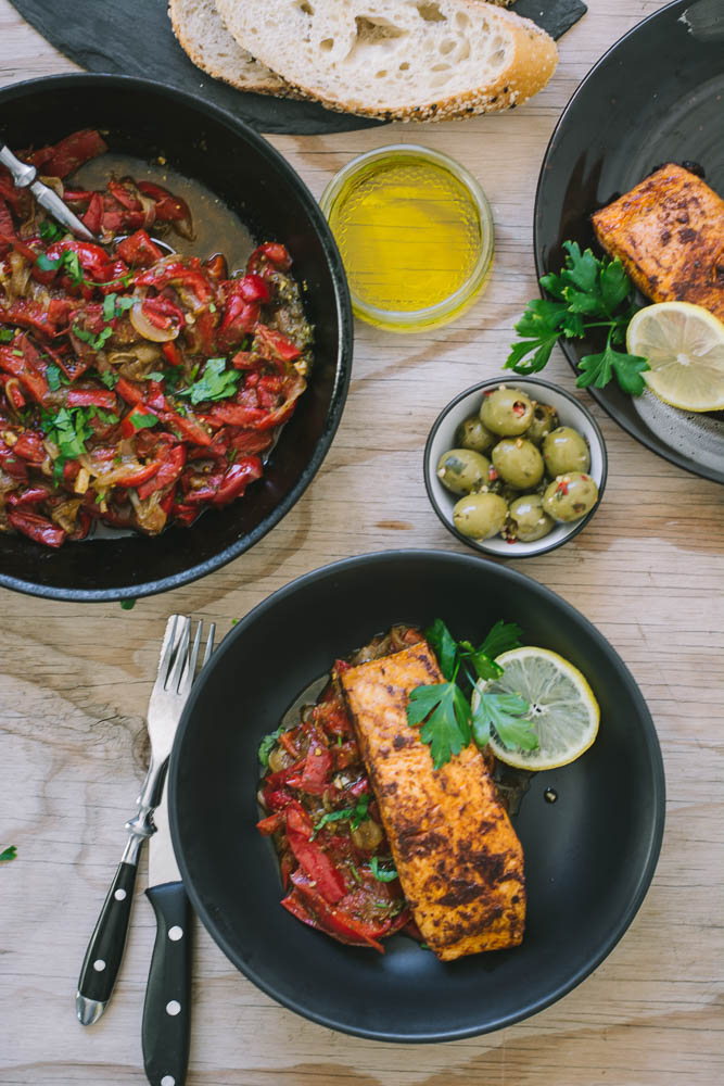 Pan fried Salmon with Peperonata - thespiceadventuress.com