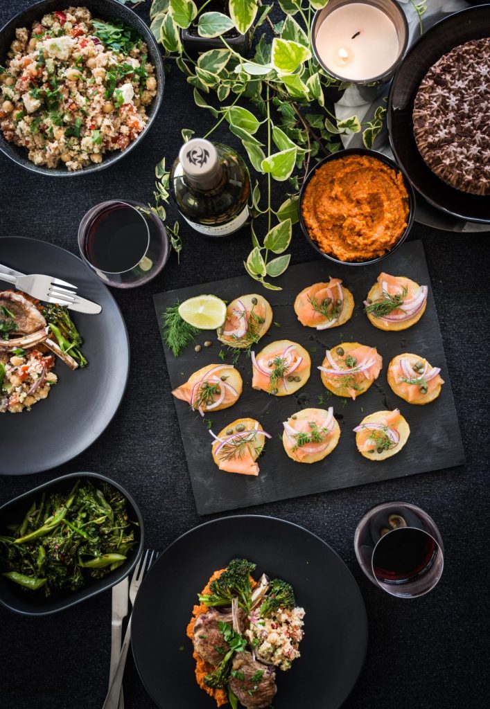 flatlay of an assortment of dishes on dining table