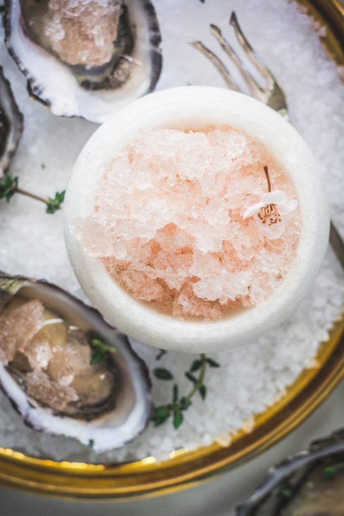 Oysters with Rose wine granita