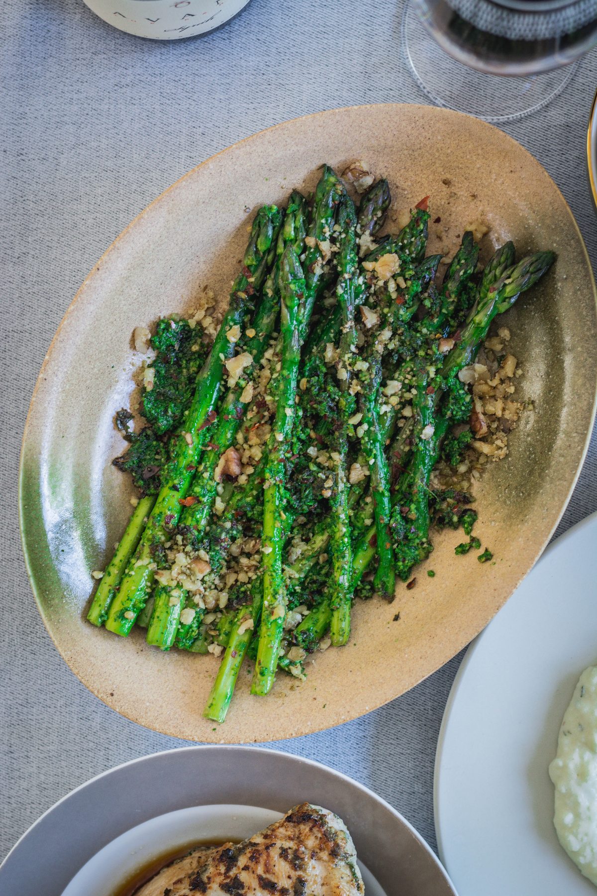 Pork fillets (with sage, lemon and garlic), Mashed potatoes (with sage, brown butter) and Grilled Asparagus (with parsley pesto) - thespiceadventuress.com