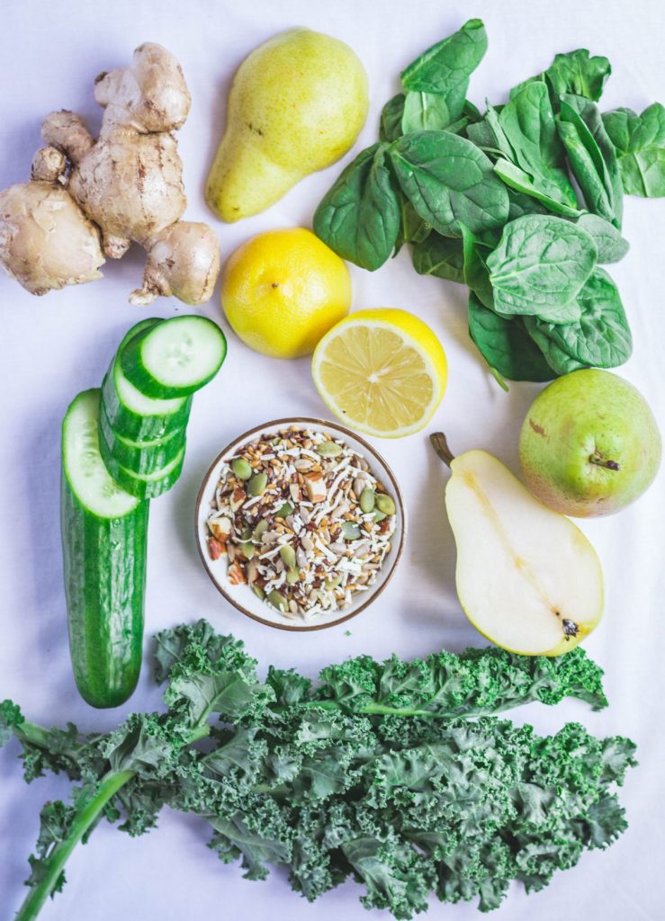 flatlay of ingredients for Green Goddess smoothie