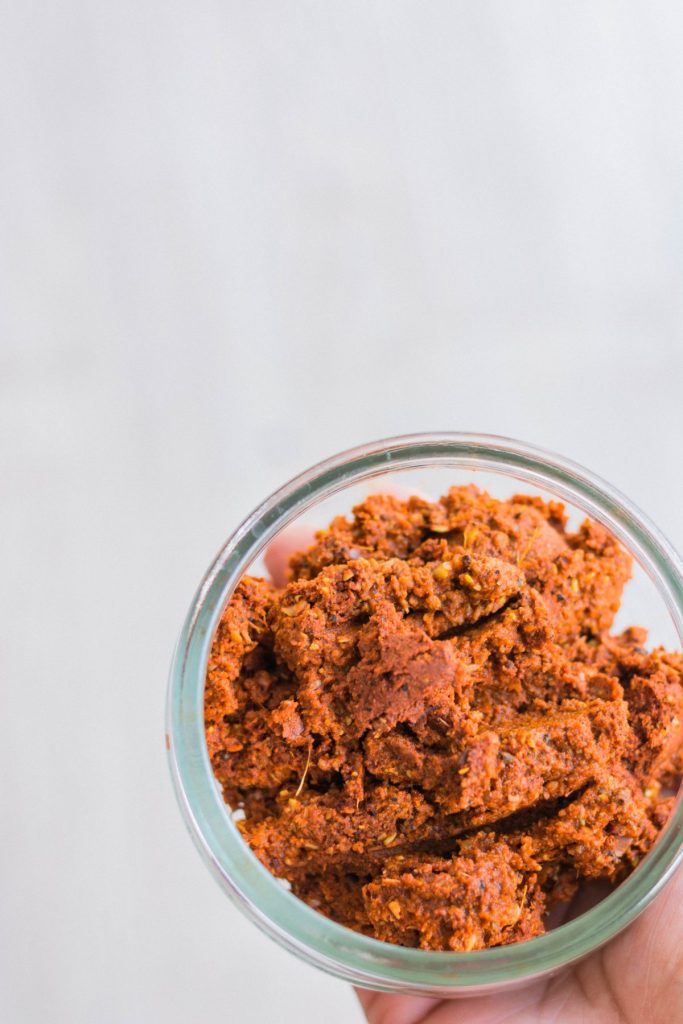 Berbere spice paste in glass bowl