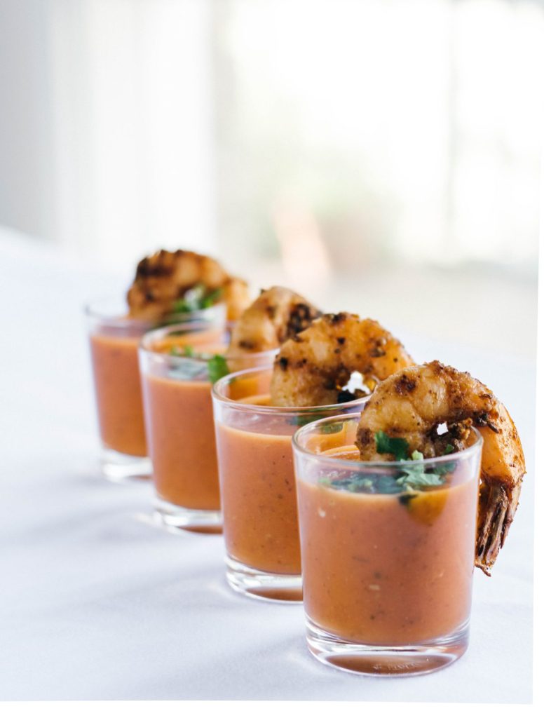 Tomato Shorba shots with Grilled Prawns - thespiceadventuress.com