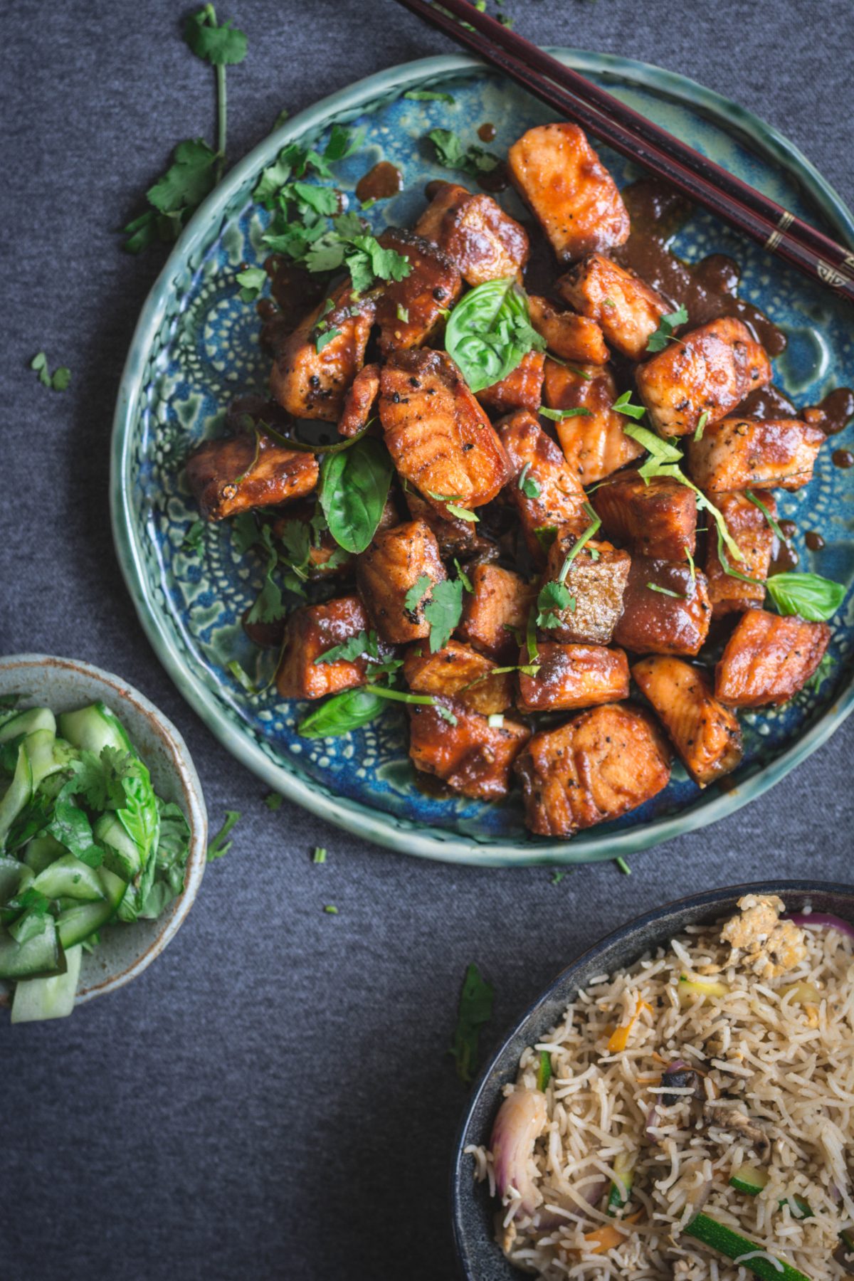 Tamarind Chilli Crispy Skin Salmon with Green Mango Herb Salad - thespiceadventuress.com