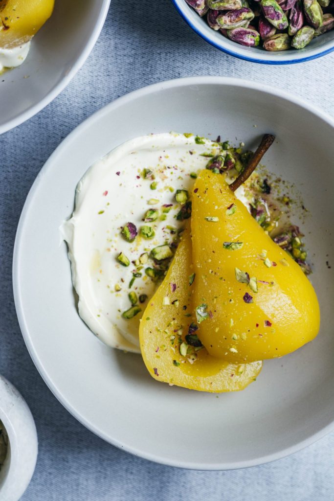 Poached Pears (with Cardamom, Saffron and Pistachios) - thespiceadventuress.com