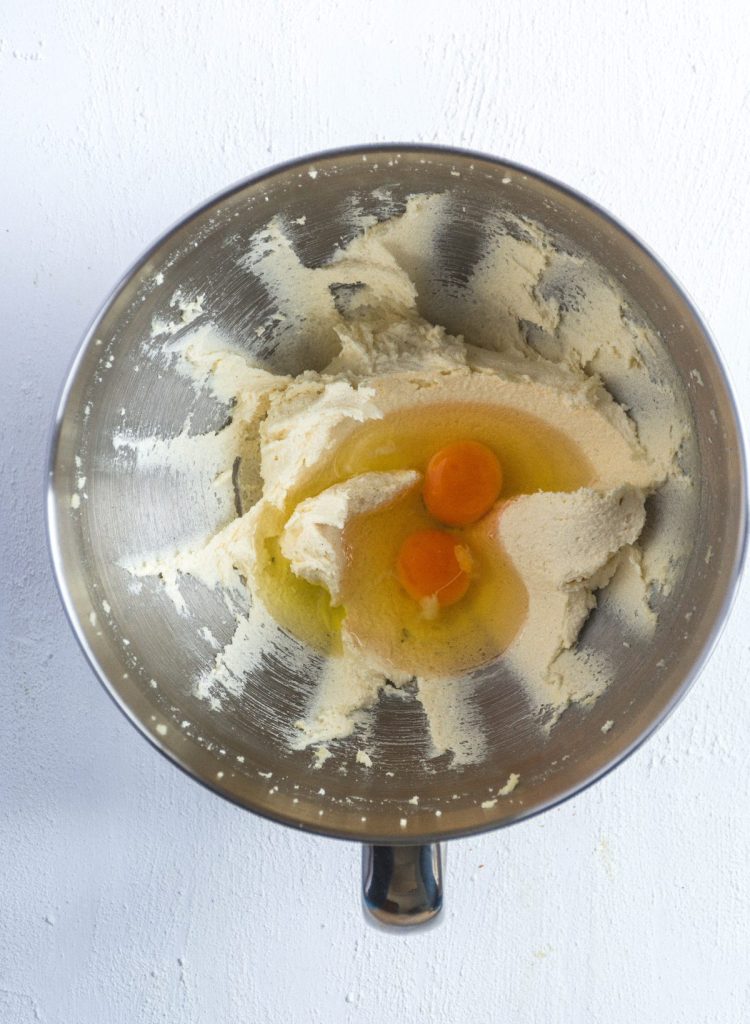 eggs in whipped butter in mixing jar